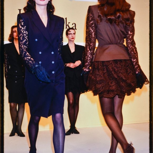 Vintage 80s Lolita Lempicka Black Wool Lace Skirt Suit FR 40 US 6 8 - Picture 9 of 10